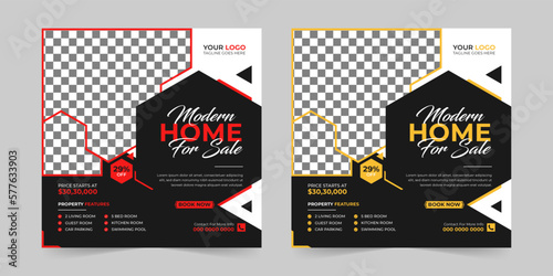 Modern Real estate house sale and home rent advertising square Social media post and promotion ads discount banner vector template design.
