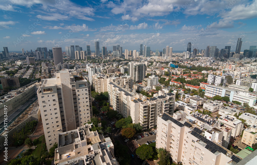 Tel Aviv, Givatayim and Ramat Gan day areial panorama