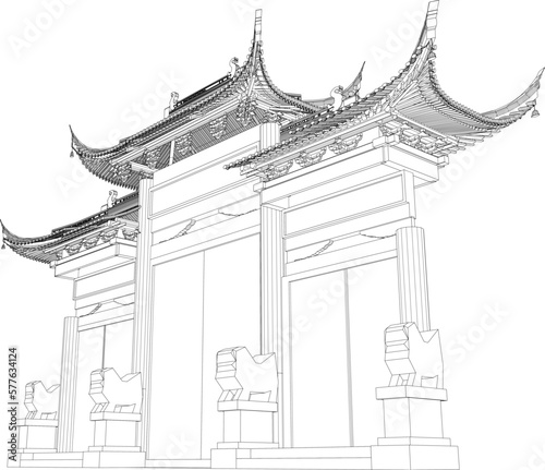 Vector illustration sketch of traditional chinese holy temple gate for prayer