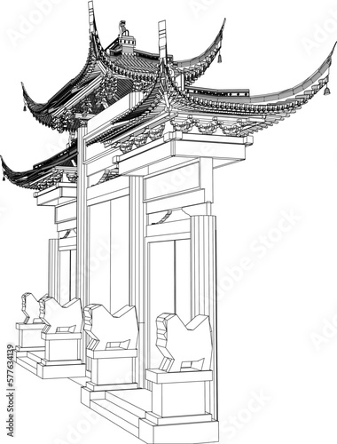 Vector illustration sketch of traditional chinese holy temple gate for prayer