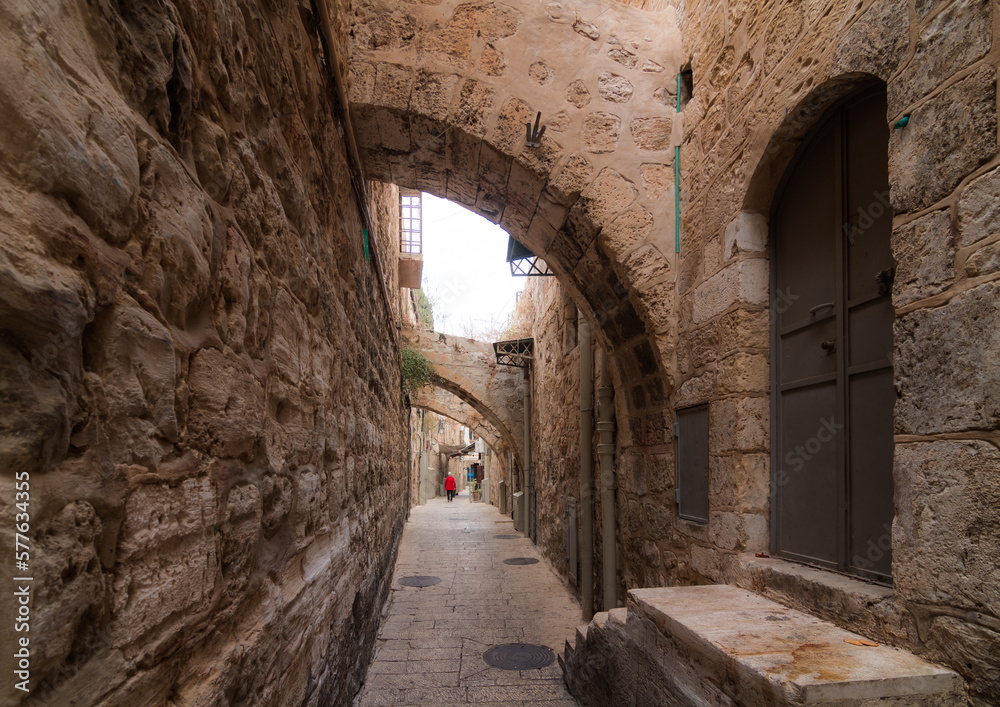 Jerusalem Old City ancient narrow streets with beautiful arches