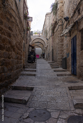 Jerusalem Old City ancient street with steps