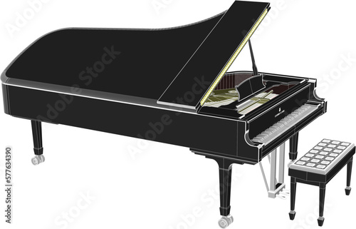 Vector sketch illustration of a grand piano musical instrument