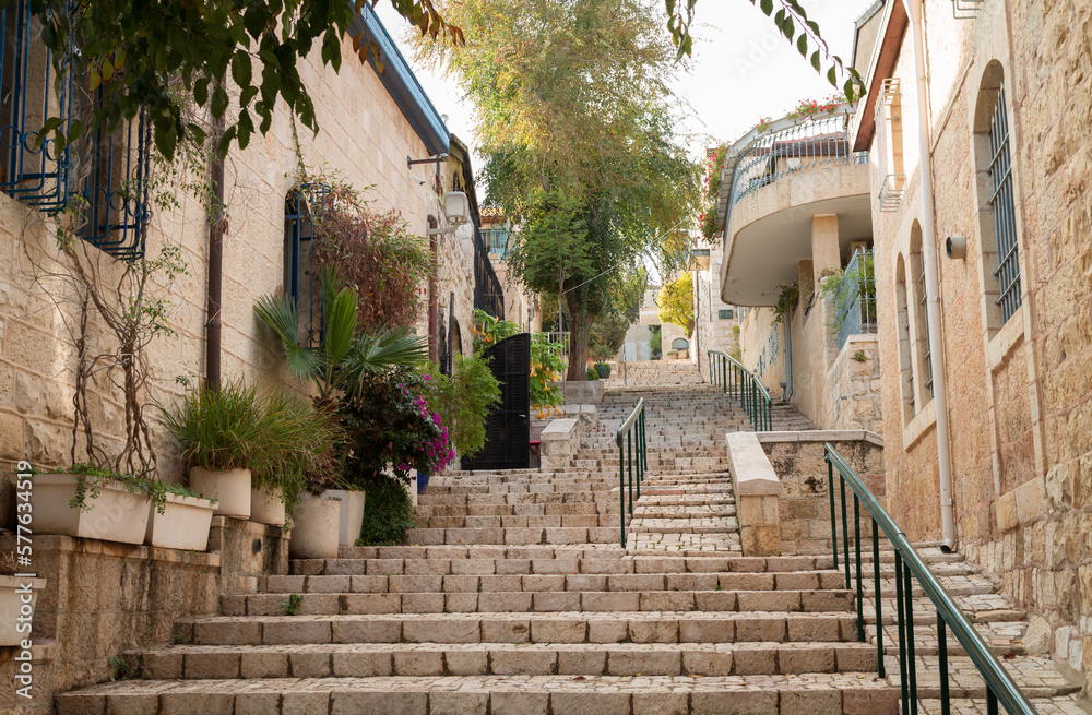 Jerusalem historic neighborhood Yemin Moshe big stone staircase