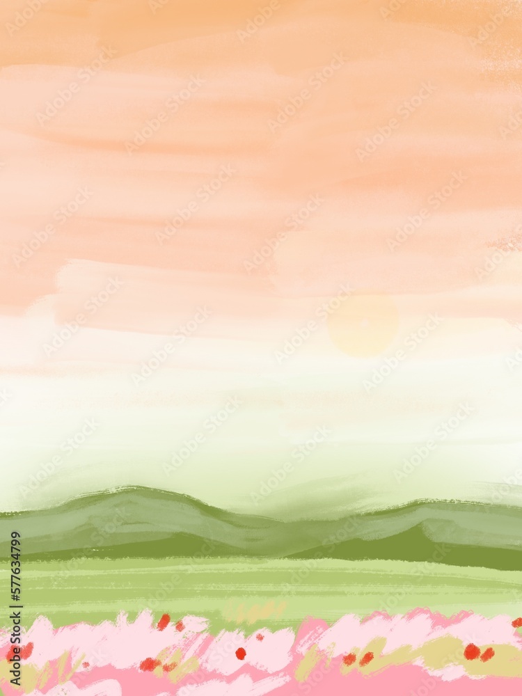 Hand Drawn Sunset Landscape Illustration
