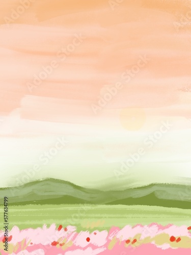 Hand Drawn Sunset Landscape Illustration
