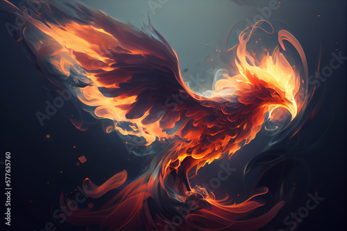 Canvastavla Fiery phoenix on black background. Generative ai