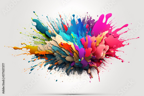 This colorful design features a rainbow wave and multicolor paint splash isolated on white, serving as a striking and versatile isolated design element on a white background. Generative Ai