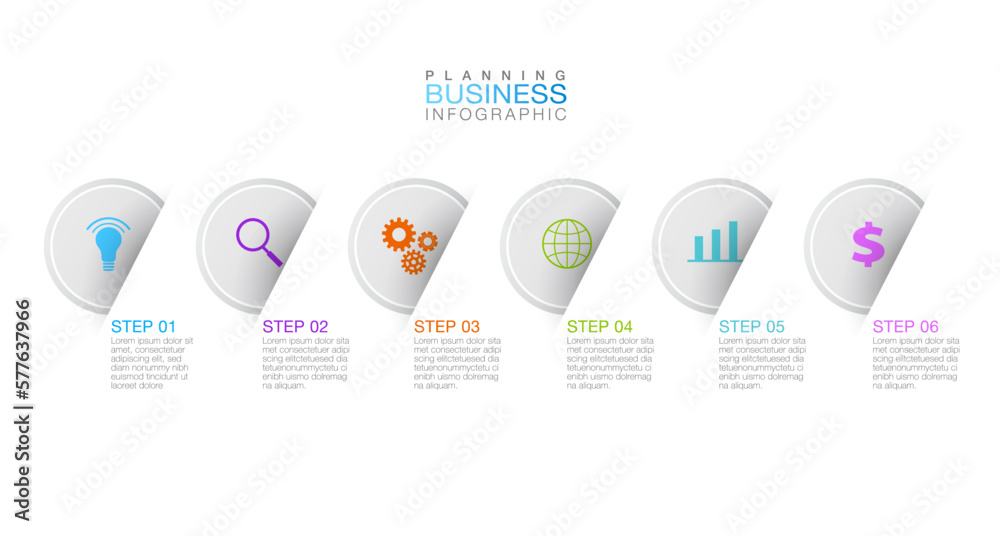 6 step infographic business template shows a timeline of steps in ...