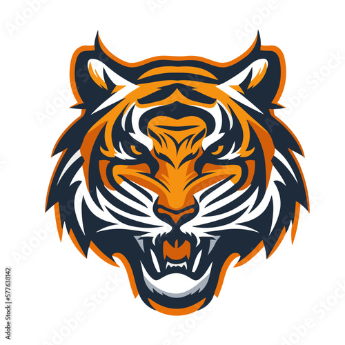 Tiger head mascot isolated on white background. Vector illustration of tiger head mascot for sport team.