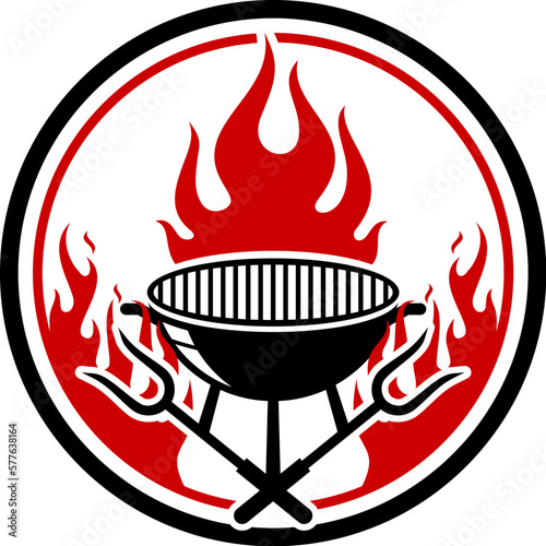 Circular shape with barbeque grill and fire