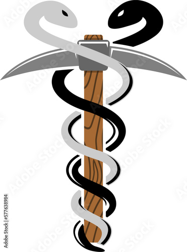 Mining axe with snake caduceus