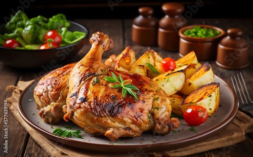 Fotografia roasted chicken with vegetables