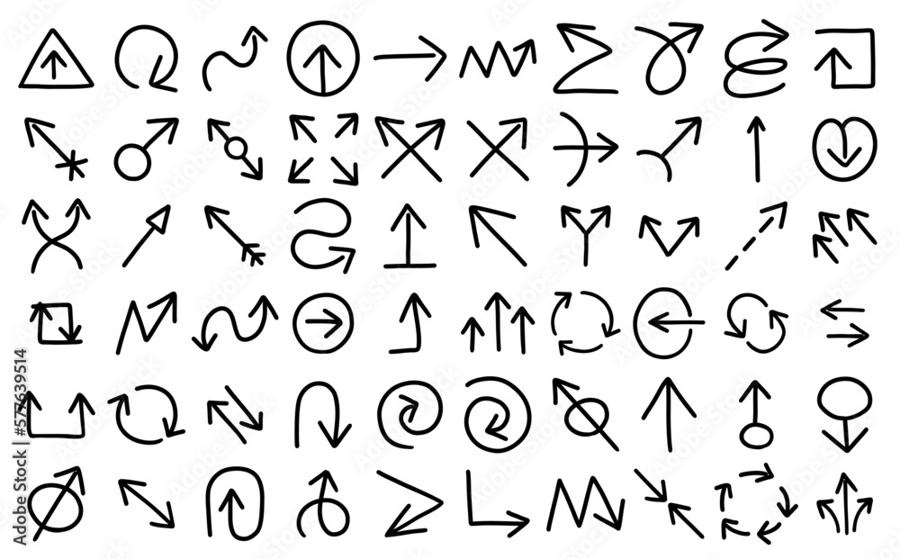 Arrows icons set contour line. Vector hand drawn contour line. Arrows icons set contour line. Vector hand drawn contour line.