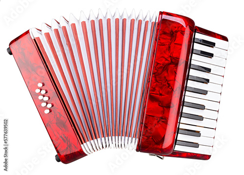 Foto Little red accordion harmonica musical instrument isolated white background