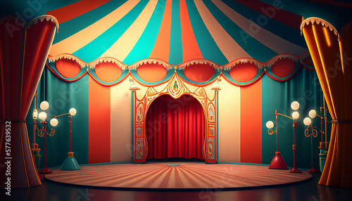 Colorful cartoon style carnival amusement park and funfair background, Generative AI
