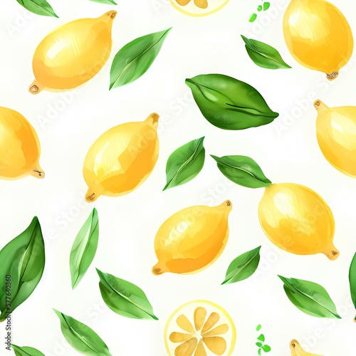 Seamless lemon pattern created with generative ai technology