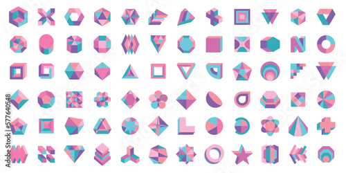 Vector set. Colored geometric shapes. Minimalist modern forms. Abstract logo symbols. Collection of modern geometric icons.