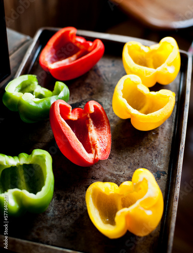 Peppers on a baking sheet photo