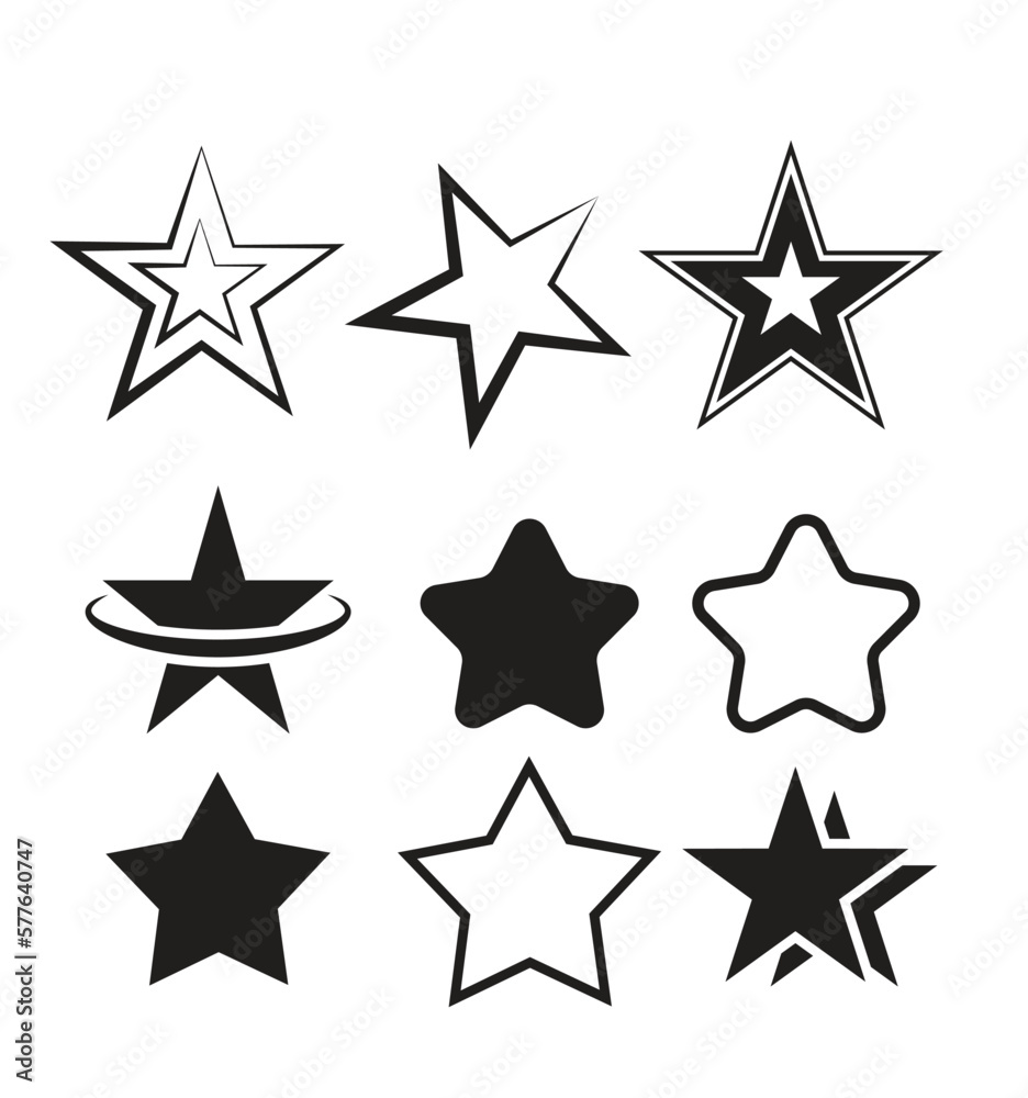Fototapeta premium Collection of various star icons isolated on white background