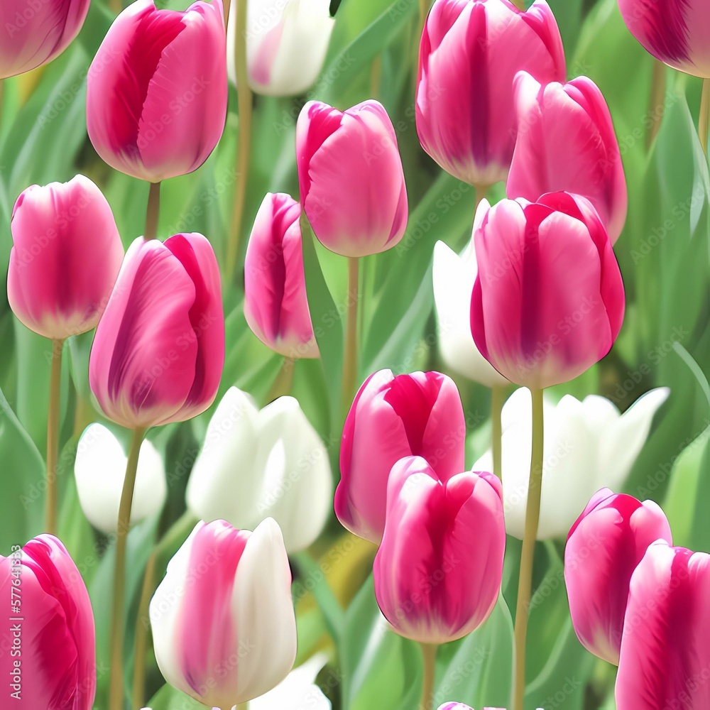 Fototapeta premium Seamless tulip pattern, created with generative ai technology