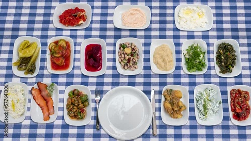 various appetizers on the table, top view