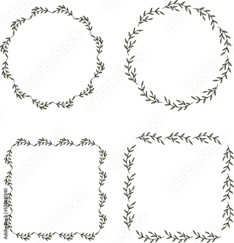 Set of frames with exciting green branches on white background. Vector image.