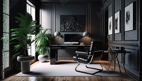 Modern black style interior design idea. Living room. Concept for designers and architects. Generative AI