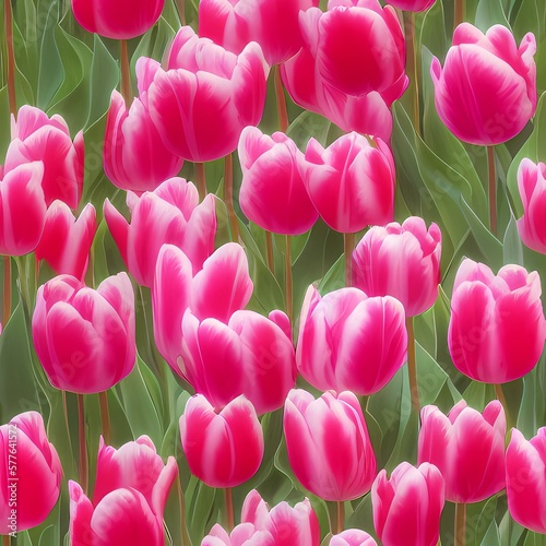 Seamless tulip pattern, created with generative ai technology