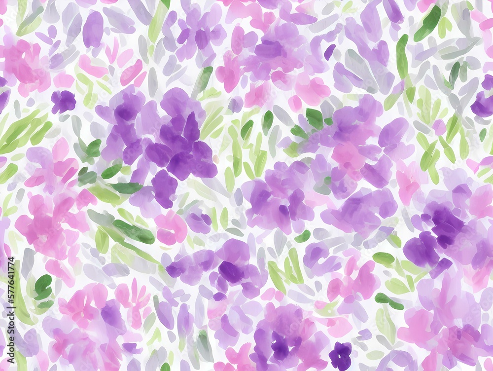 Purple flower pattern, seamless, created with generative ai technology