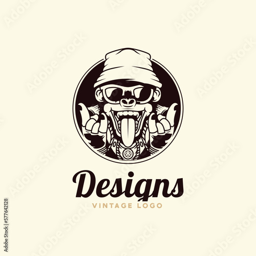 ape character logo illustration, logo template, banner, sticker etc