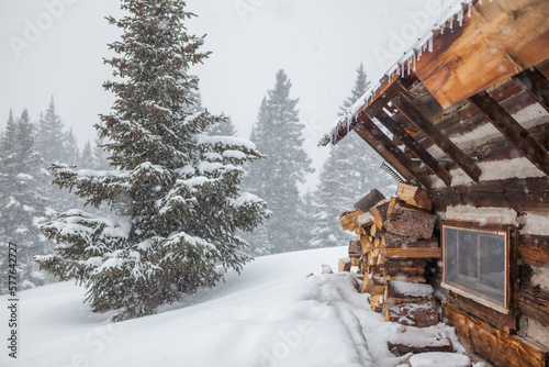 A backcountry cabin on Red Mountain Pass, San Juan National Forest, Colorado. photo