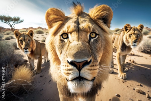 Selfie of a lion, , generative ai © Rawf8