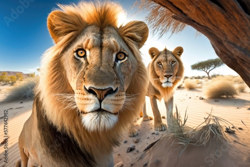 Selfie of a lion    generative ai