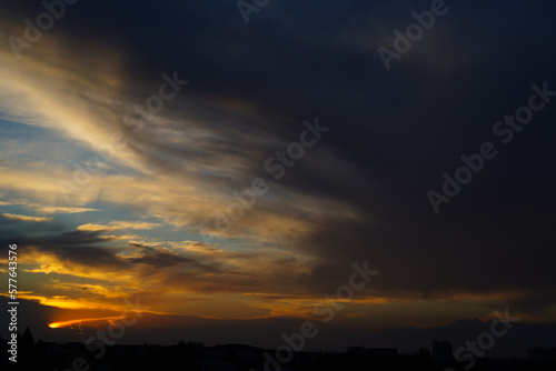 dramatic sunset. color. background with clouds.