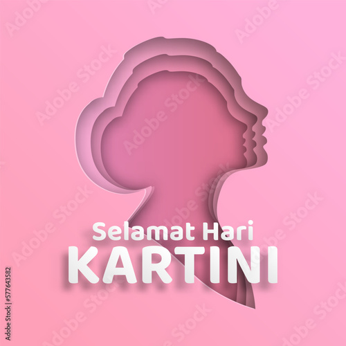 kartini day illustration with beautiful woman silhouette. paper cut style photo