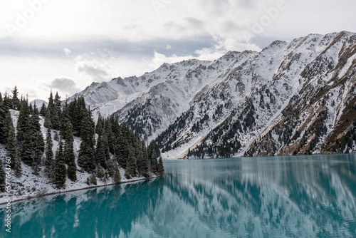 Big Almaty Lake in the mountains of Central Asia