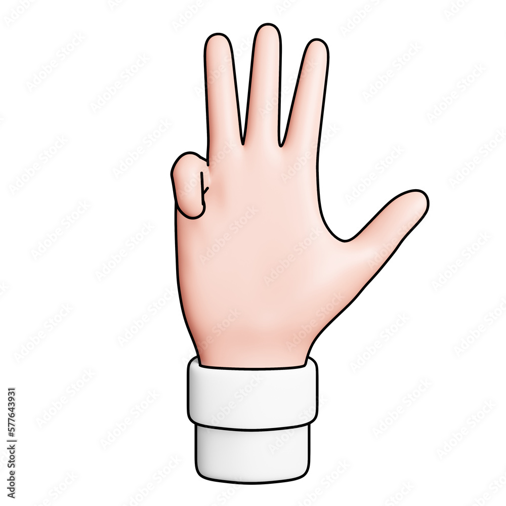 Four Number gesture hand 3D icon in front view - Filled outline style Four Number gesture hand 3D icon in front view - Filled outline style