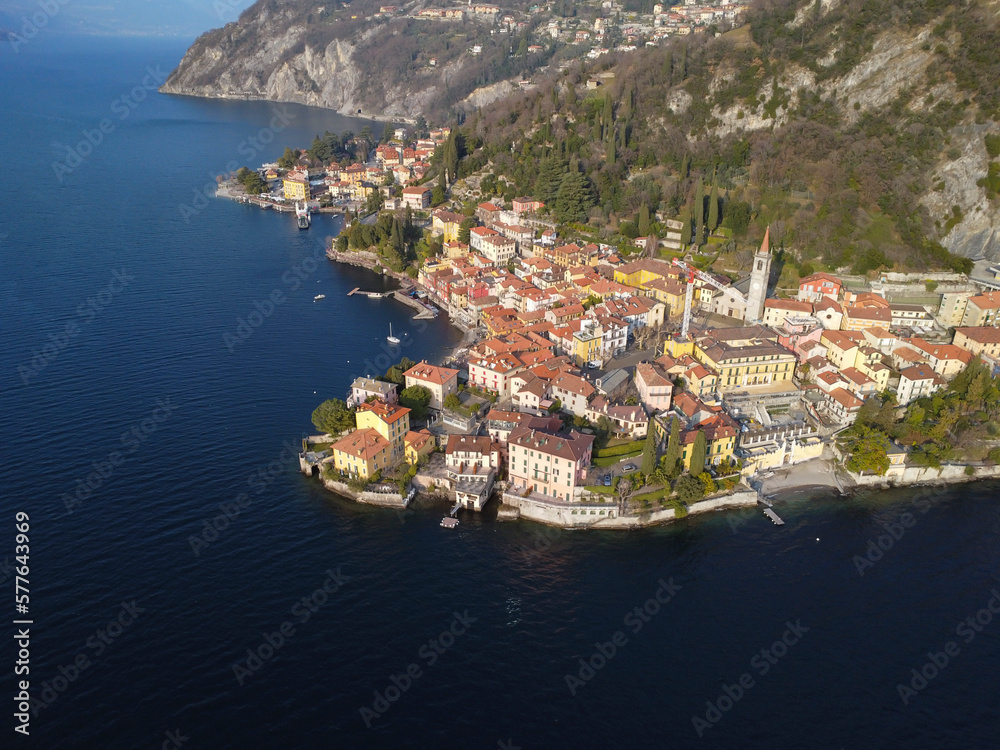 Aerial view of Varenna a village on Lake Como