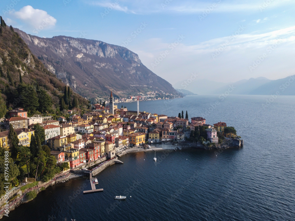 Aerial view of Varenna a village on Lake Como