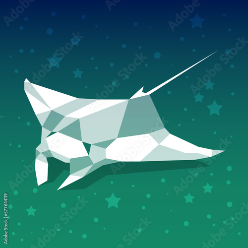 Vector image of a manta ray swimming underwater in a polygonal geometric style. Can be used as a print, sticker, illustration, etc.