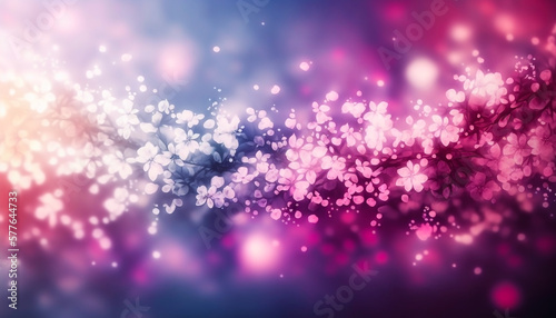Blooming pink cherry flowers on a blurred background. Created with generative AI.