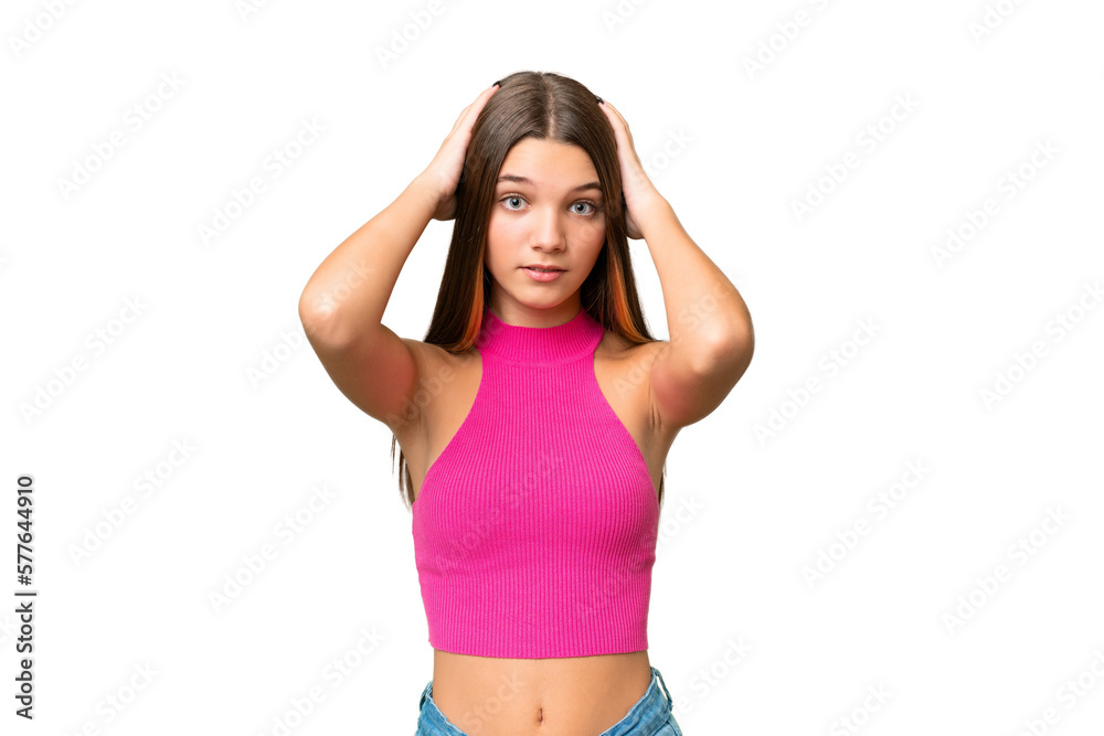 Teenager caucasian girl over isolated background doing nervous gesture Teenager caucasian girl over isolated background doing nervous gesture