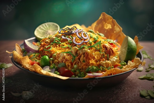 Indian food: Bhel or Bhelpuri Chat. Photo generative AI photo