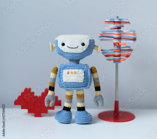 blue knitted robot toy