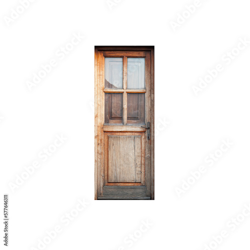Old closed wooden door isolated on white, background texture © evannovostro