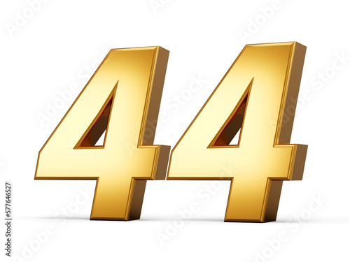 Golden metallic Number 44 Forty four, White background 3d illustration photo