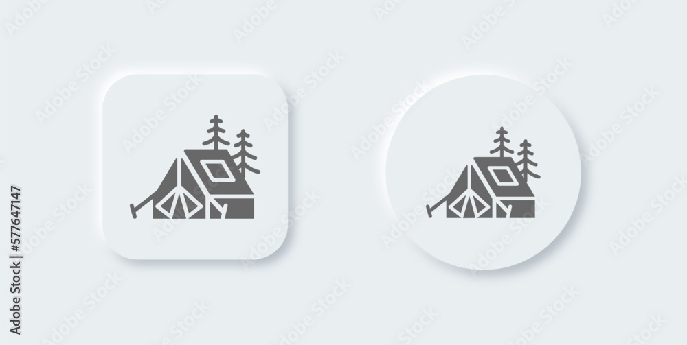 Tent solid icon in neomorphic design style. Camping signs vector illustration. Tent solid icon in neomorphic design style. Camping signs vector illustration.