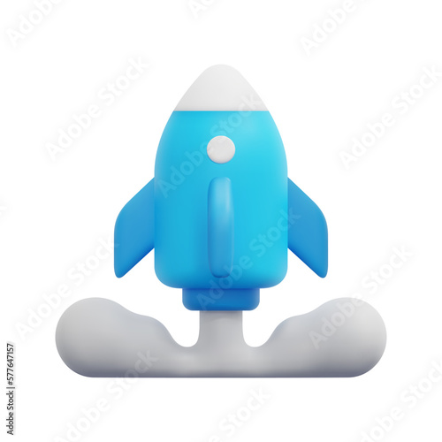 3d blue rocket flying in space icon vector. Isolated on white background. 3d startup business concept. Cartoon minimal style. 3d spaceship rocket lunch icon vector render illustration.