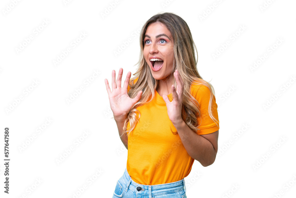 Young Uruguayan woman over isolated background with surprise facial expression Young Uruguayan woman over isolated background with surprise facial expression